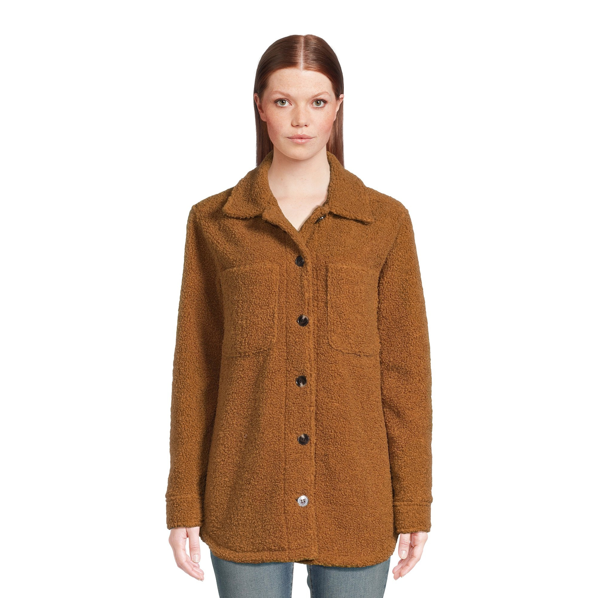 Jason Maxwell Women's Faux Sherpa Button Down Shacket | Walmart (US)