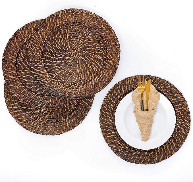 Artera Wicker Rattan Charger Plates - Set of 4, 13 inch Round Woven Plate Holder, Decorative Serv... | Amazon (US)