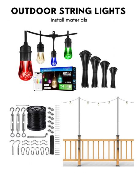 Cable + install hardware, poles that can be mounted to your deck posts, zip ties, and the lights I used! 

#LTKhome