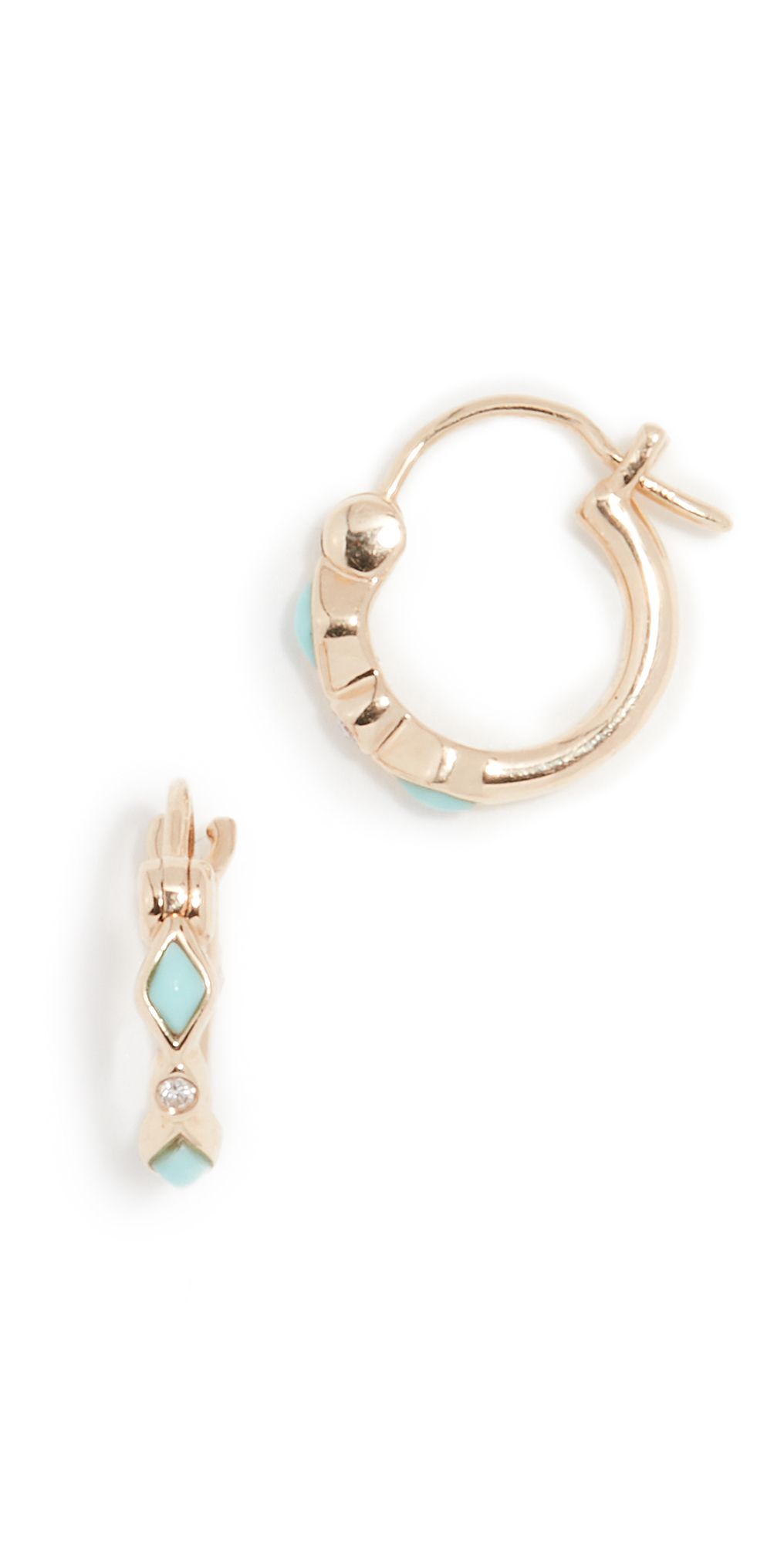 Sydney Evan 14k Turquoise Diamond Bezel Huggie Hoop Earrings | Shopbop | Shopbop