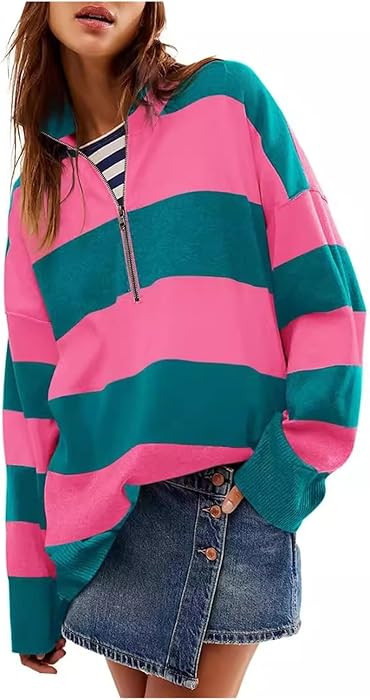 Striped Sweater Women Oversized Womens Sweaters Half Zip Pullover Women Turtleneck Cable Knit Swe... | Amazon (US)