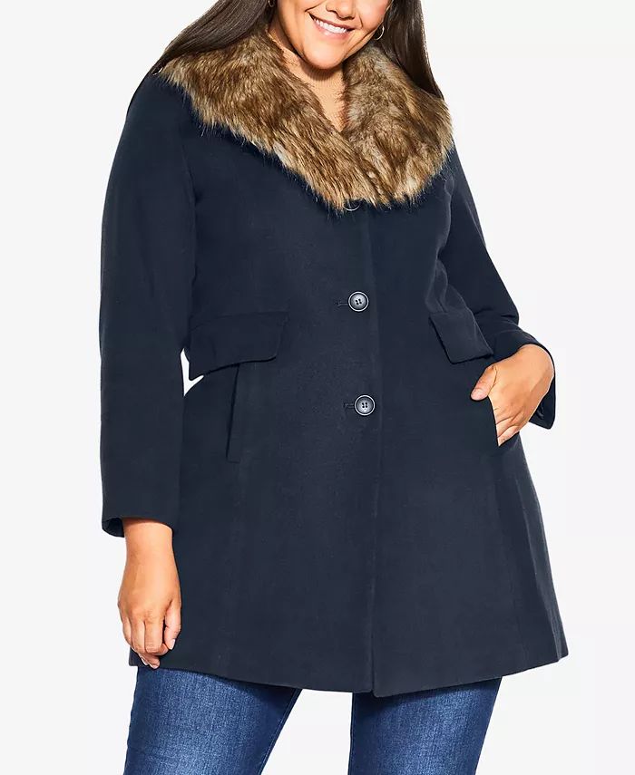 Plus Size Faux Wool Long Coat | Macy's