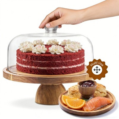 Acacia Wood Cake Stand with Acrylic Dome Lid,12 Inch  Dessert Display Server for Party, Wedding, Holiday Table Decor | Target