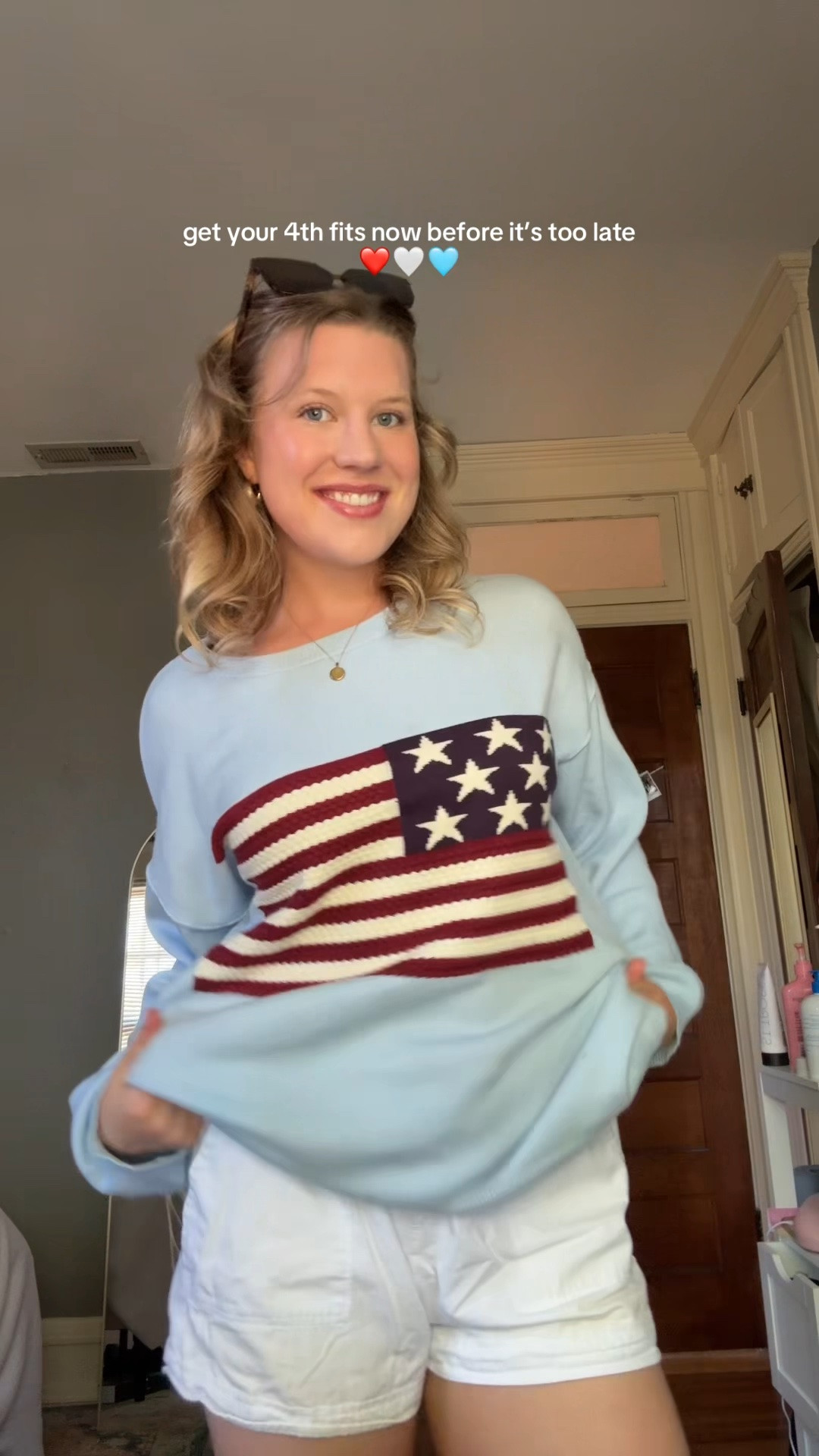 pink lily American flag sweater! Perfect for the 4th of July! ❤️🤍🩵

#LTKSaleAlert #LTKootd
