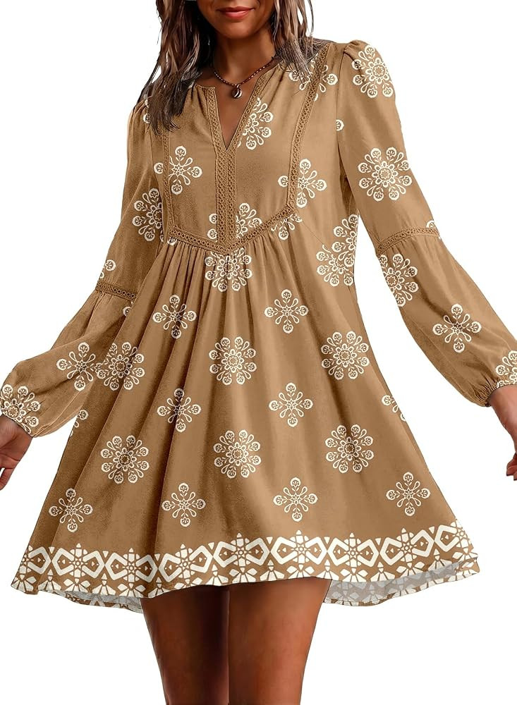 Dokotoo Boho Dresses for Women Floral Long Sleeve Embroidered Lace Dress | Amazon (US)