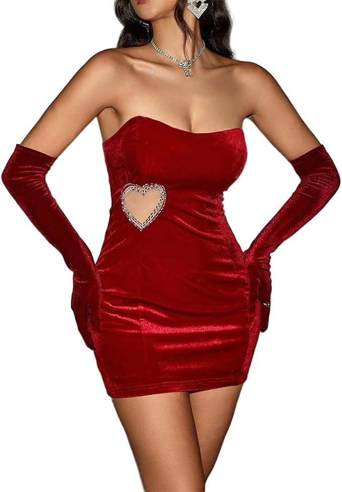 Women's Love Heart Hot Diamond Decoration Sexy Hollow Tube Dress | Amazon (US)