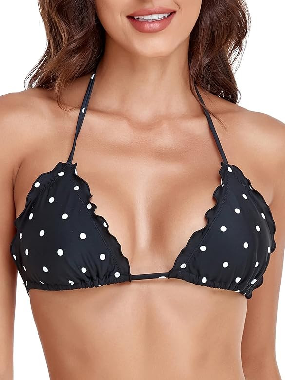 RELLECIGA Women's Wavy Triangle Bikini Top Halter Swimsuit Top | Amazon (US)