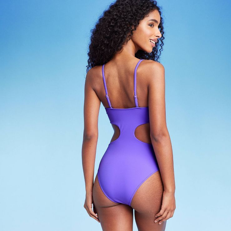 Women's Bead Detail Tunneled Front Cut Out One Piece Swimsuit - Shade & Shore™ Violet | Target