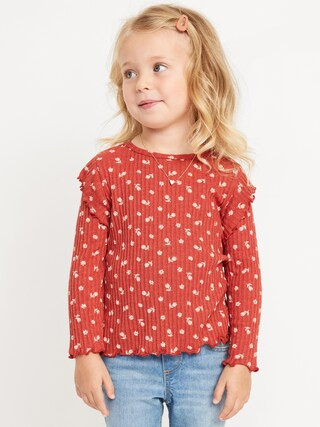 Printed Long-Sleeve Ruffle Pointelle Top for Toddler Girls | Old Navy (US)