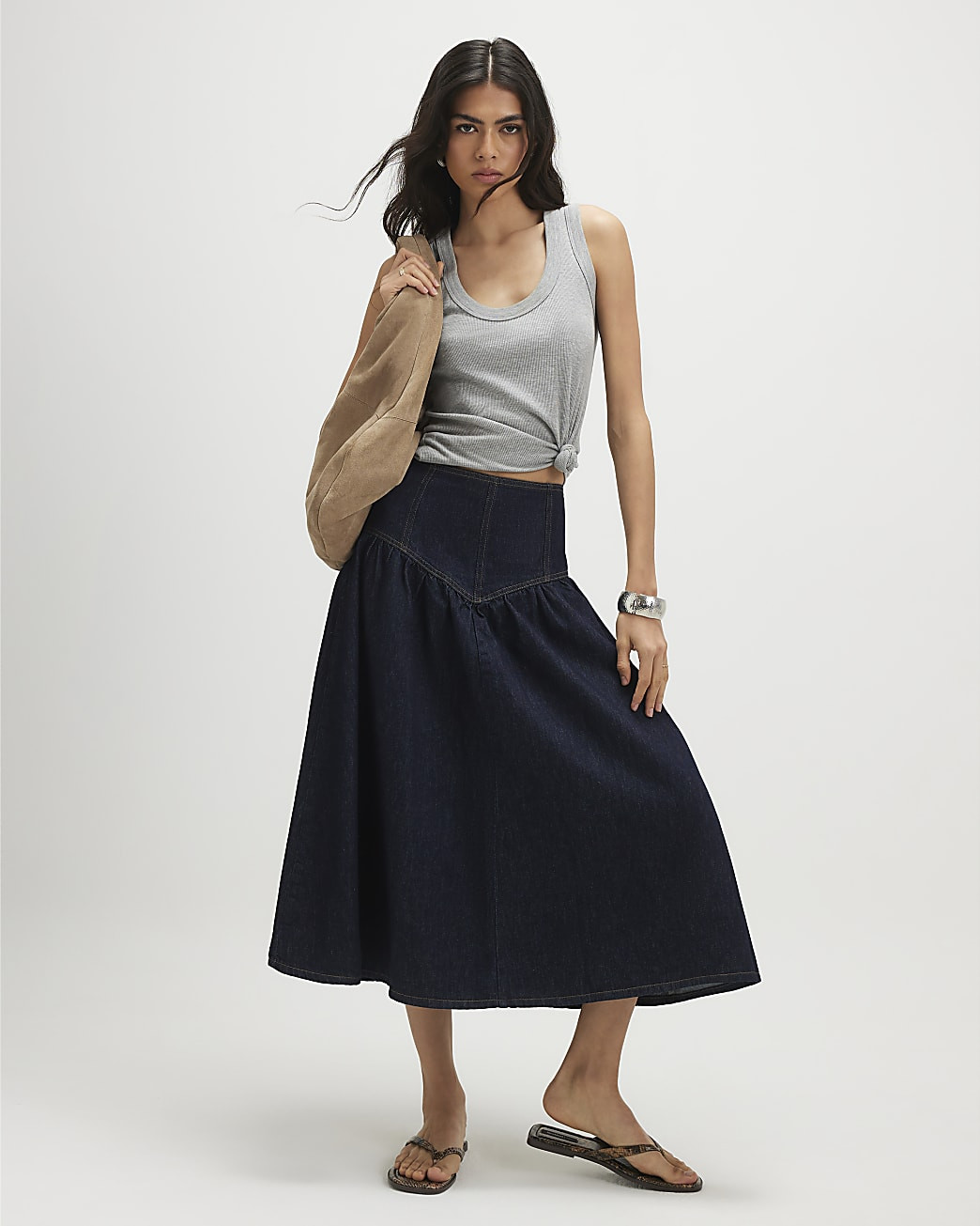 Blue Denim Midi Skirt | River Island UK & IE