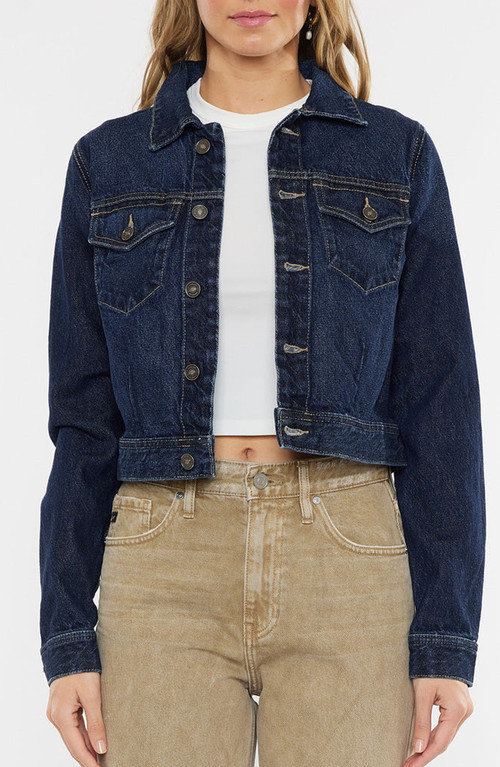 KanCan Westlyn Cropped Jacket in Dark Blue Denim at Nordstrom, Size X-Large | Nordstrom