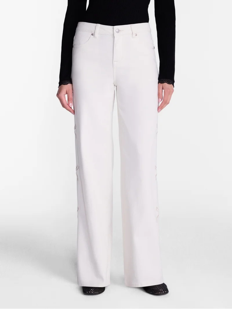 Madden NYC Women\u2019s Ultra 90's Jeans with Bow Embroidery, 32'' Inseam, Sizes 00-18 | Walmart (US)