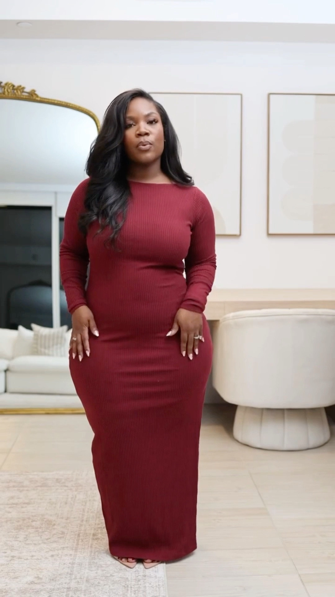 Dress is less than $50 at Express! 

A dress fit for all holidays 🍂 

Express is having 25-70% off right now! 

This boat neck style dress is a ribbed material with a slit down the side. Definitely on the tighter side with not as much stretch but light enough to layer. 

Wearing size: L

#LTKSaleAlert #LTKPetite #LTKMidsize