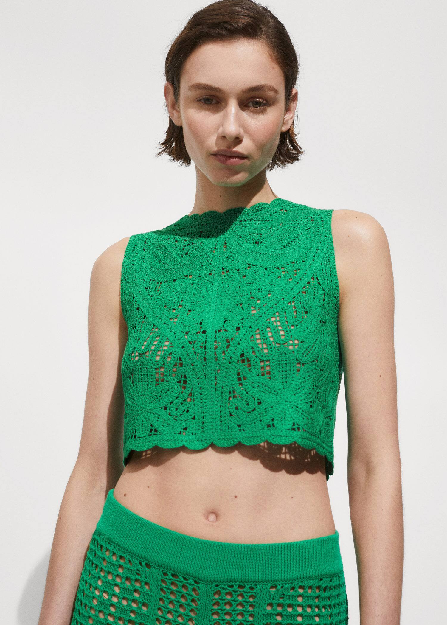 Crochet top with flowers -  Women | Mango USA | MANGO (US)