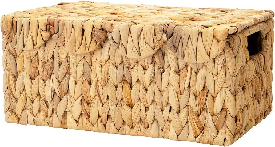 StorageWorks Scalloped Edge Wicker Basket with lid, Wicker Storage Basket with Built-in Handles, ... | Amazon (US)