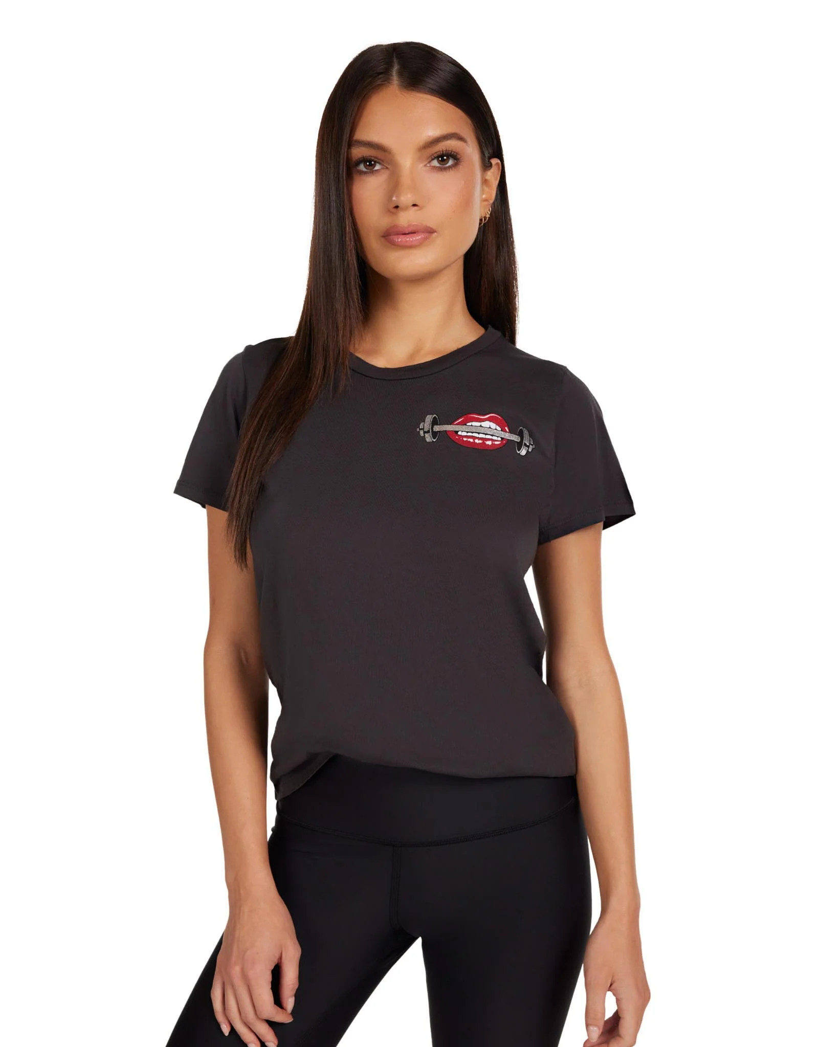 Barbell Lip Vintage Tee in Onyx | Coral by Lauren Moshi | Lauren Moshi