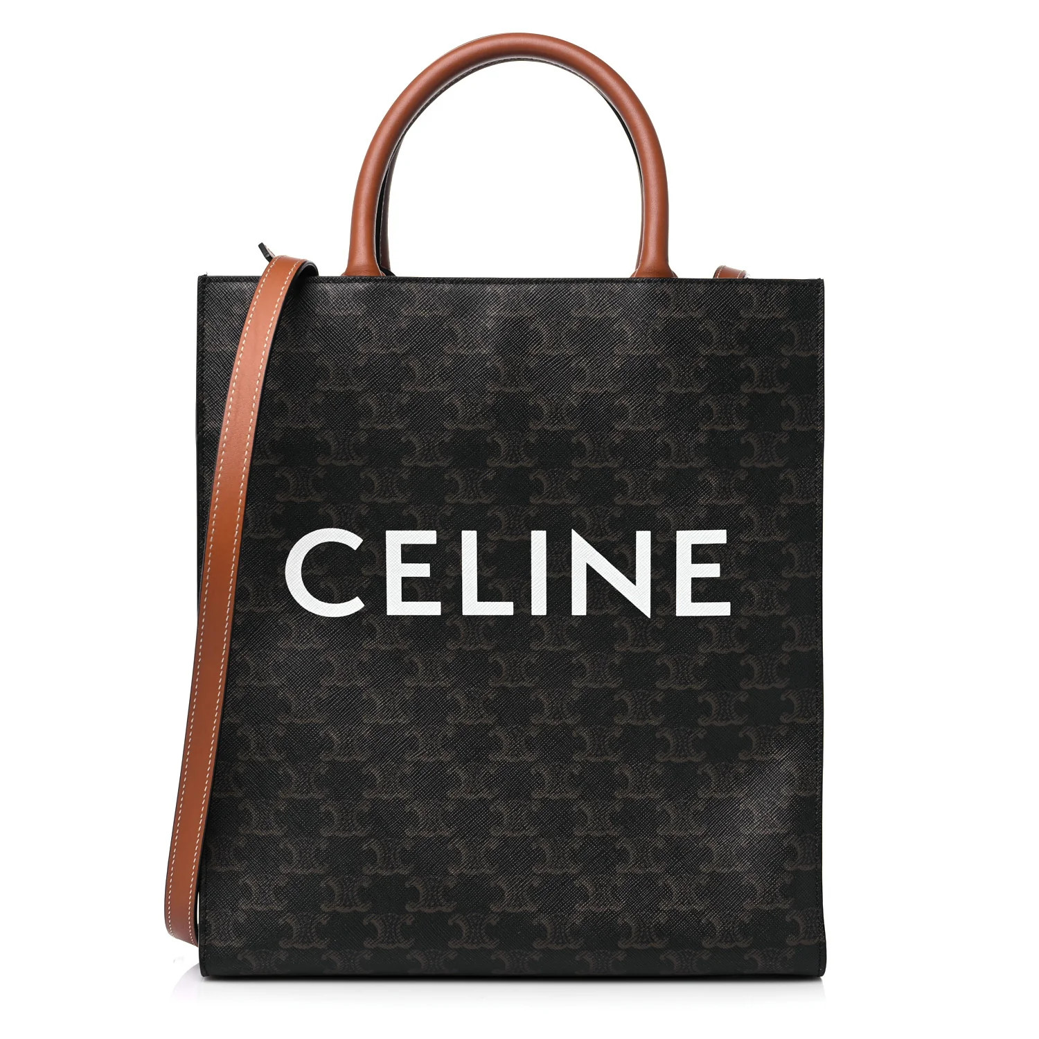 CELINE Triomphe Canvas Calfskin Small Vertical Cabas Tan | FASHIONPHILE (US)
