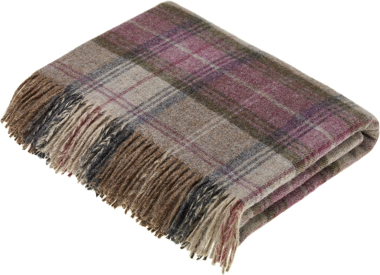 Moon Wool Plaid Throw Blanket, Pure New Wool, Stroud Heather, Made in UK | Amazon (US)