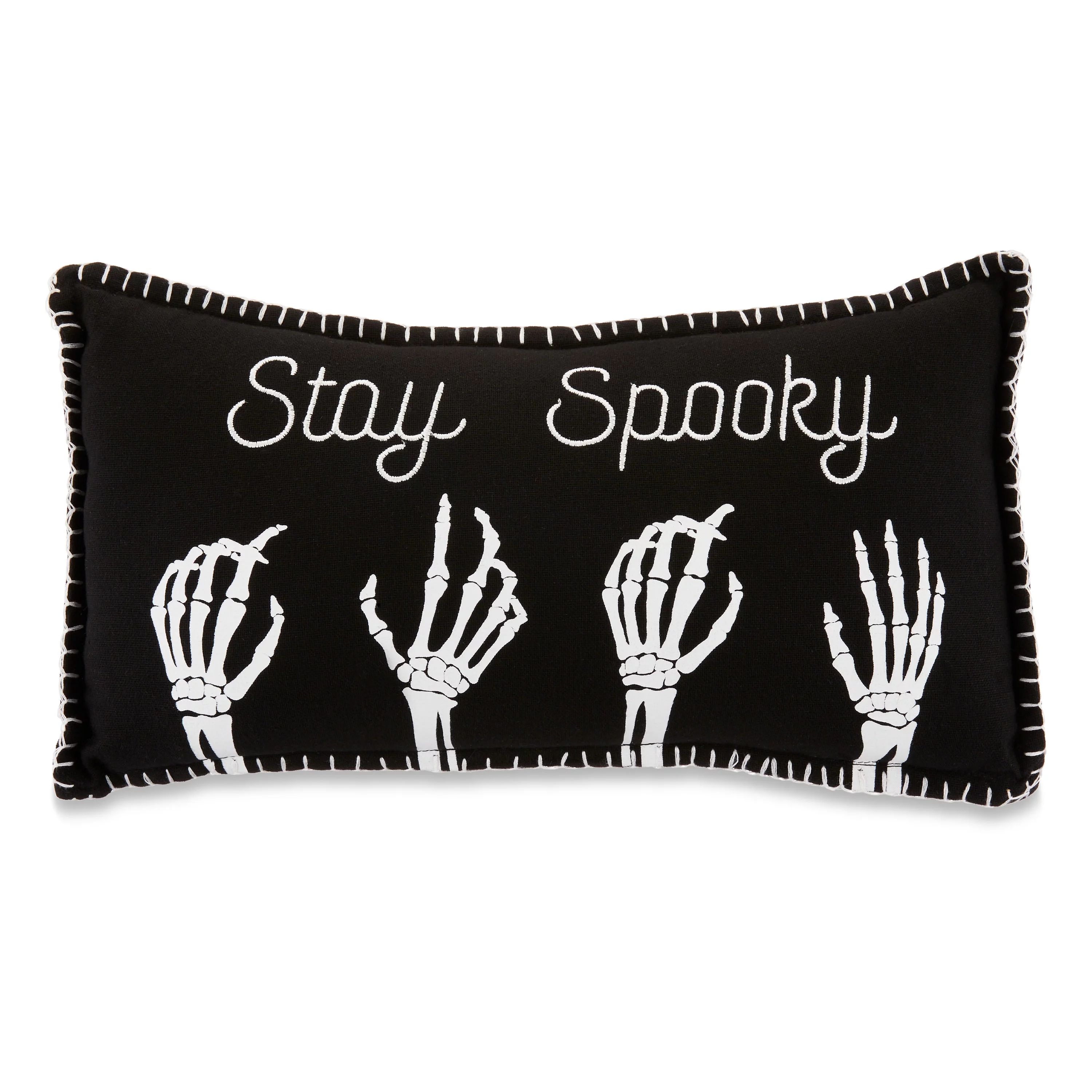 Halloween Stay Spooky Skeleton Hands Decorative Pillow, Black and White, 16", Way to Celebrate | Walmart (US)