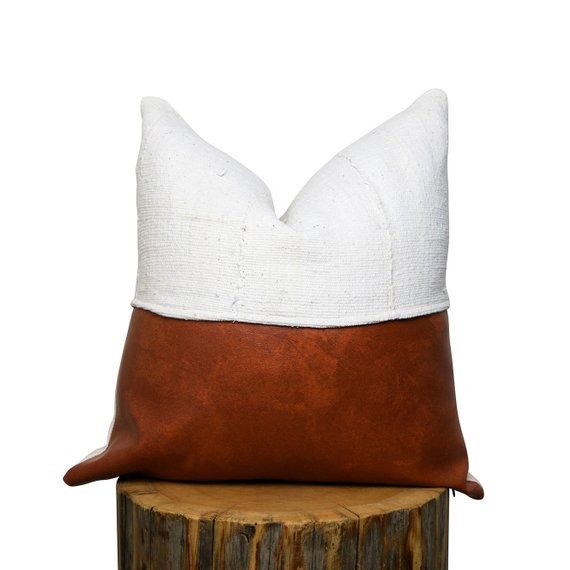 Faux Leather and Mudcloth Pillow Cover | Etsy (US)