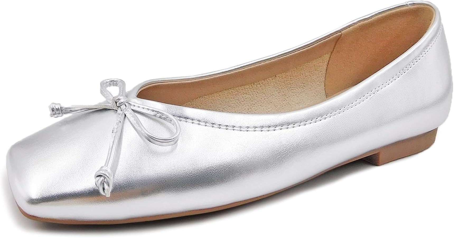 UBWDU Women's Low Heel Flat Shoes Comfortable Square Toe Bowknot Decoration Casual Ballet Shoes | Amazon (US)