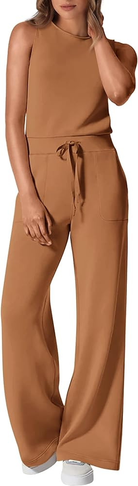 PRETTYGARDEN Womens Jumpsuits Summer Casual One Piece Outfits Sleeveless Wide Leg Long Pants Romp... | Amazon (US)