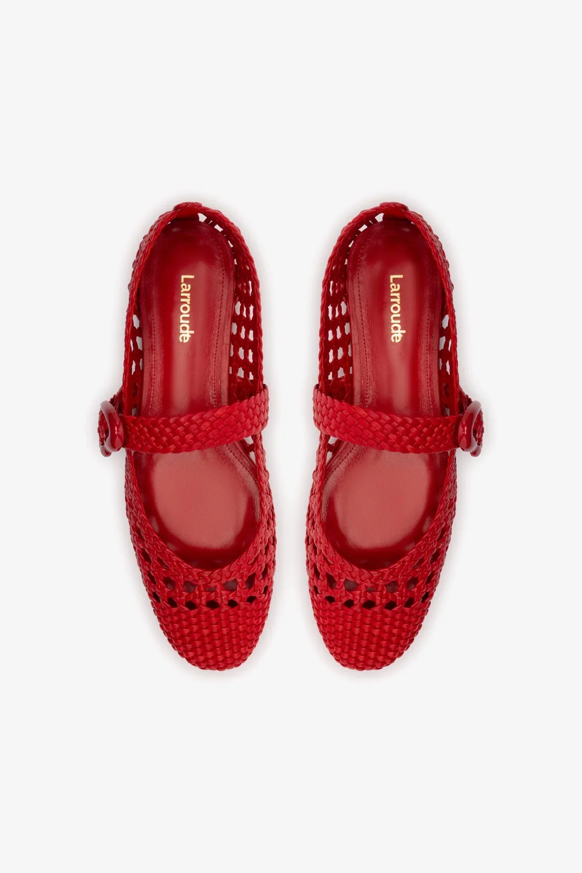 Verona Macrame Ballet Flat In Scarlet Leather | Larroude