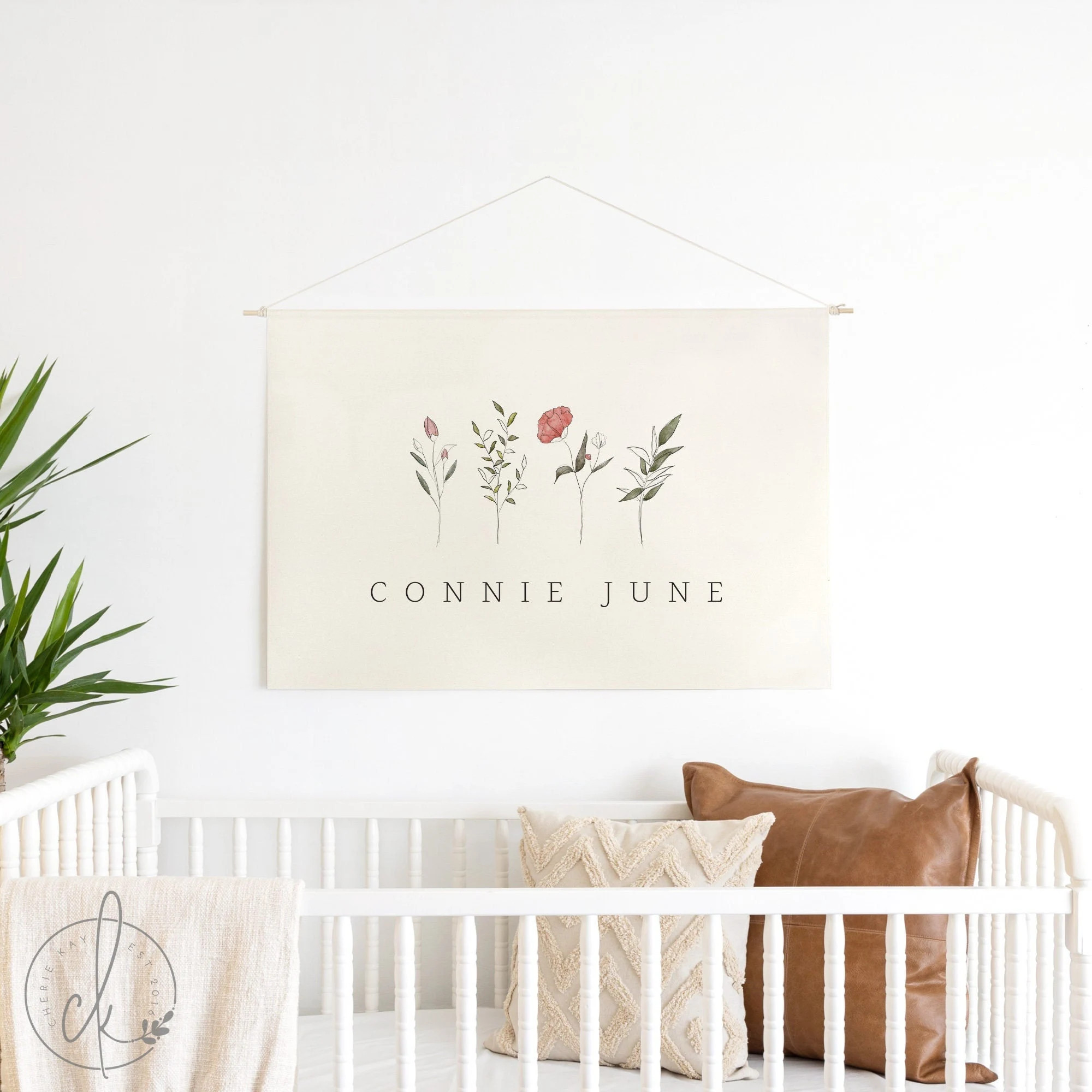 Girl Name Sign With Wildflowers | Dowel Rod Canvas | Nursery Wall Art | Personalized Nursery Deco... | Etsy (US)