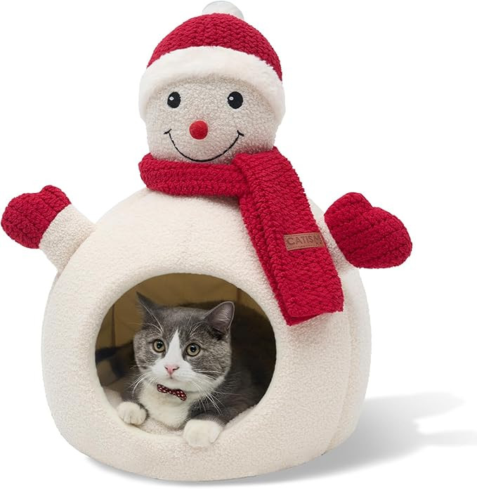 CATISM Christmas Cat Bed - Christmas Snowman Cat Bed for Indoor Cats, Cute Snowman Cat Beds with ... | Amazon (US)