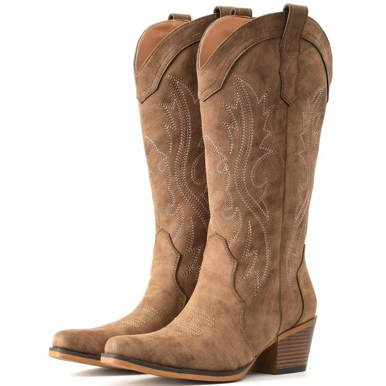 Cowboy Boots For Women Western Cowgirl Boots with Chunky Heel Mid Calf Snip Toe Ideal for low ins... | Walmart (US)