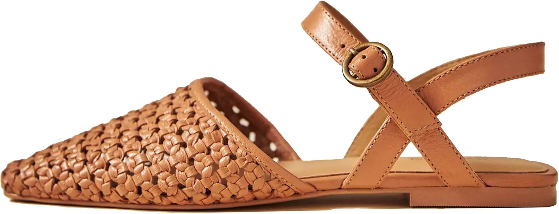 Woven Slingback Flats for Women Fashionable Square Toe Criss Cross Straps Buckle Closure Comforta... | Amazon (US)