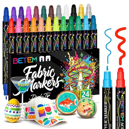 Betem 24 Colors Dual Tip Acrylic Paint Markers, Fabric Decorating Kits | Amazon (US)