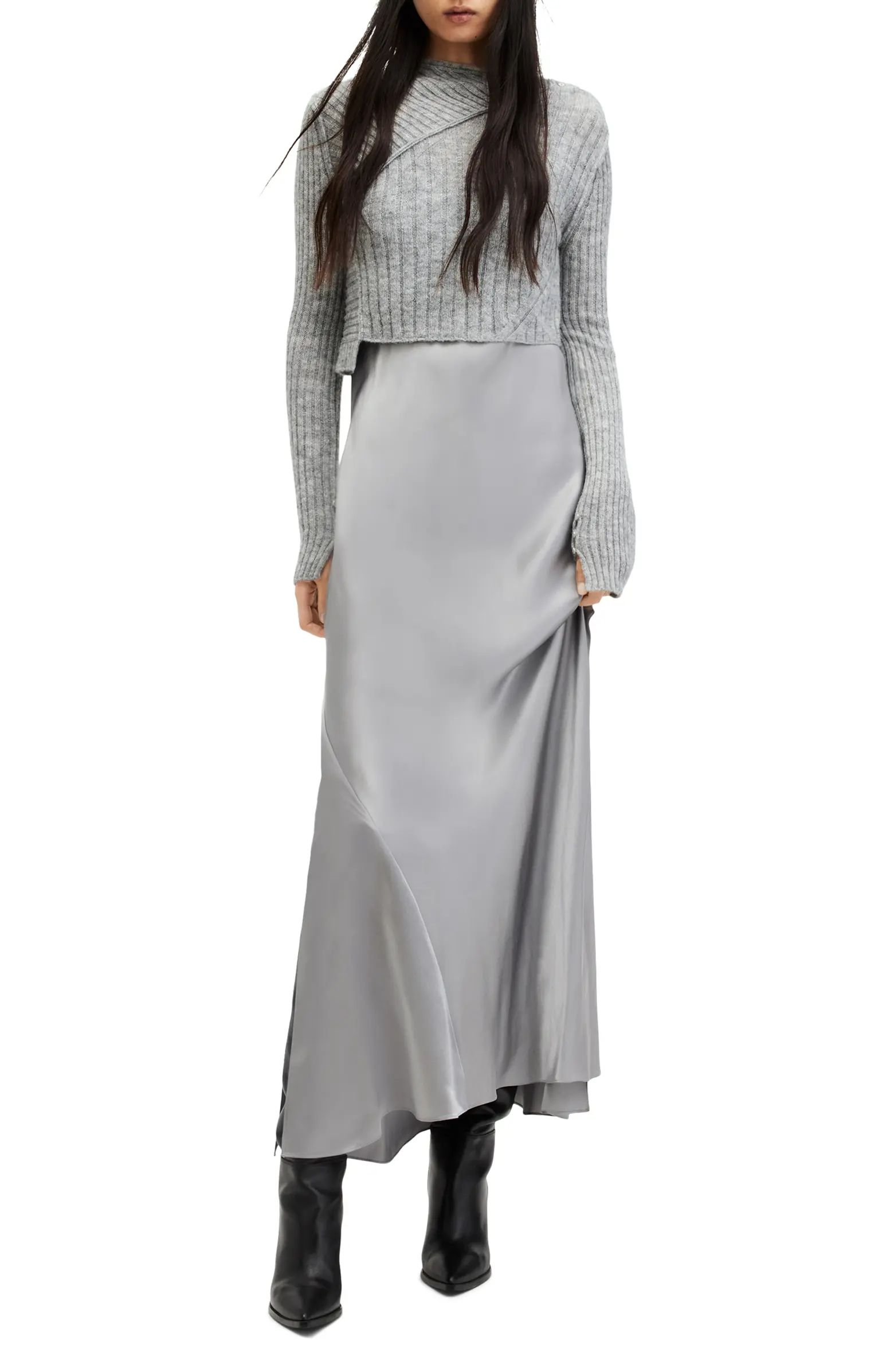 AllSaints Amos Two-Piece Sweater & Satin Dress | Nordstrom | Nordstrom