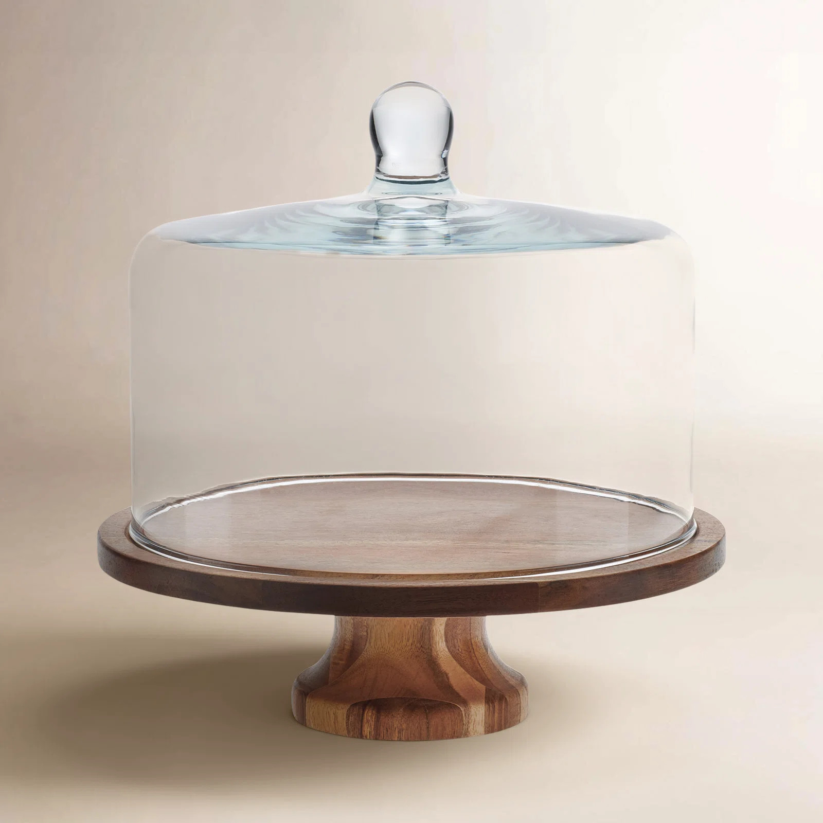 Libbey Acaciawood Footed Round Wood Server Cake Stand with Glass Dome | Wayfair North America