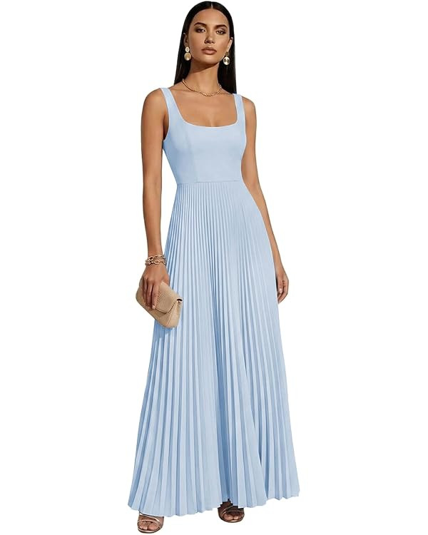 Chiffon Bridesmaid Dresses Long A Line Square Neck Pleated Maxi Formal Evening Gown | Amazon (US)