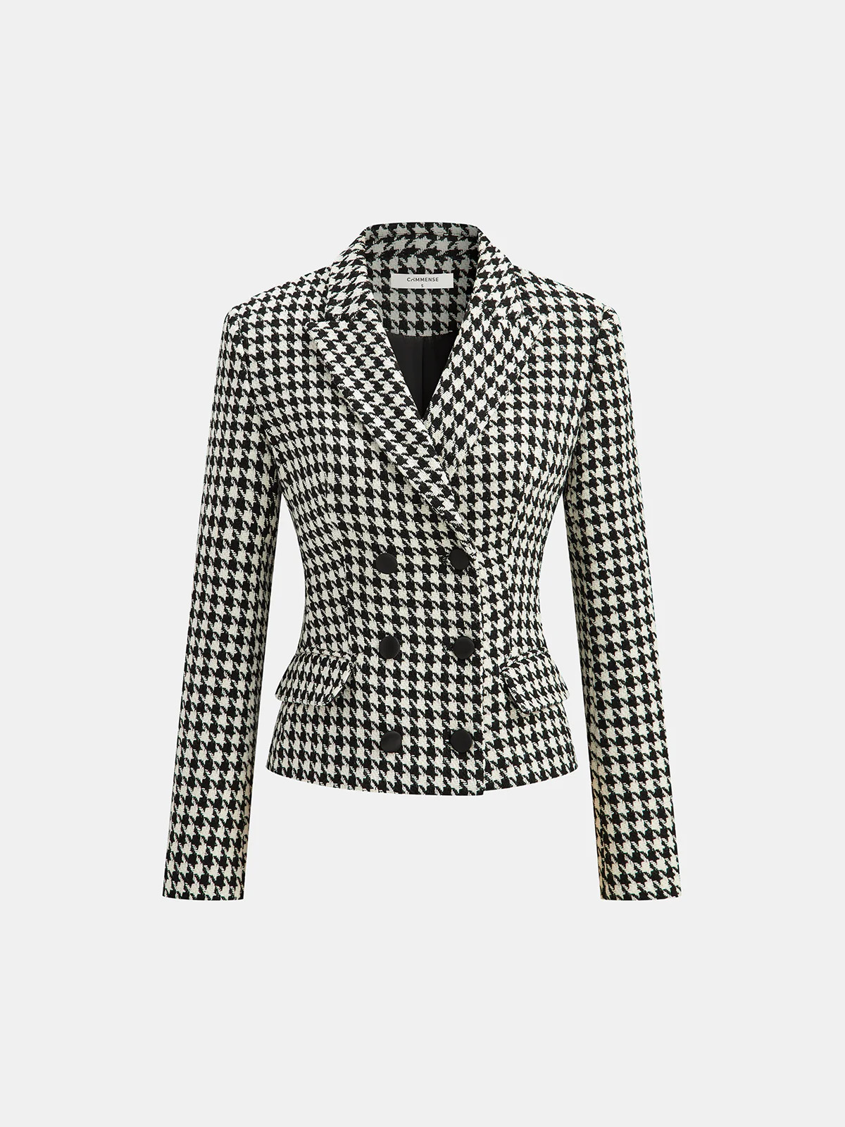 Houndstooth Tweed Double-Breasted Blazer | Commense