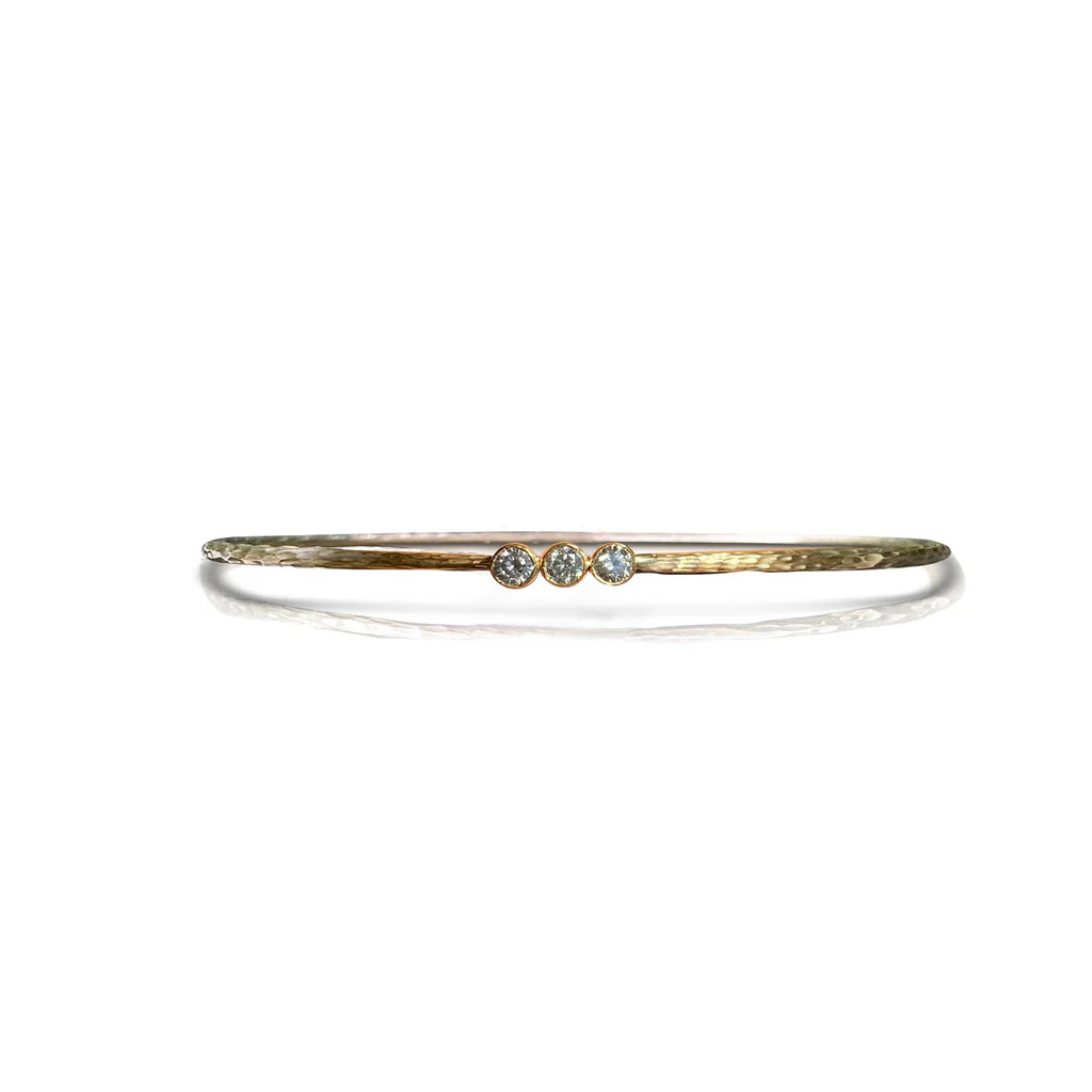 14k 3 Diamond Hammered Bezel Bracelet | S. Carter Designs
