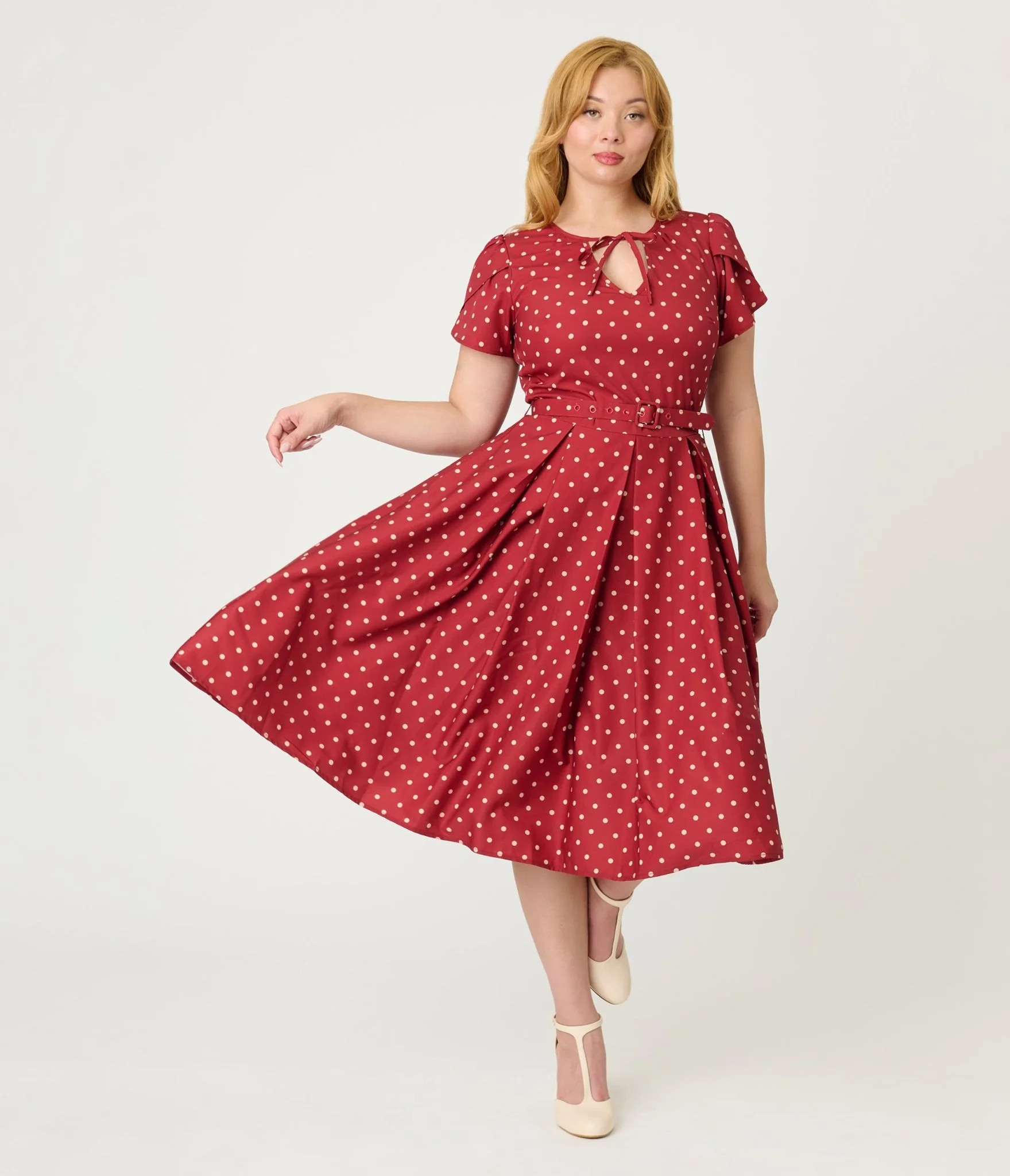 Unique Vintage Red & Ivory Polka Dot Dahlia Swing Dress | Unique Vintage - North America