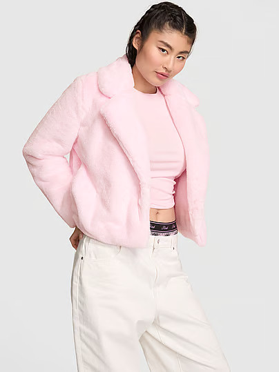 Faux-Fur Cropped Jacket, Pink, L - Women's Jackets & Outerwear - PINK | Victoria's Secret (US / CA )