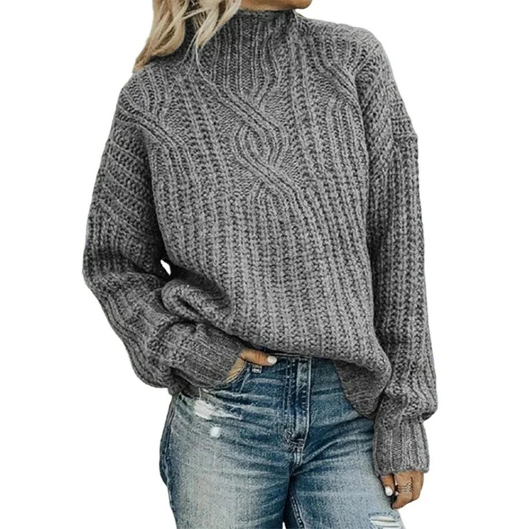 Women'S Oversized Fall Sweaters Casual Long Sleeve Crewneck Chunky Cable Knit Pullover Tops Winte... | Walmart (US)