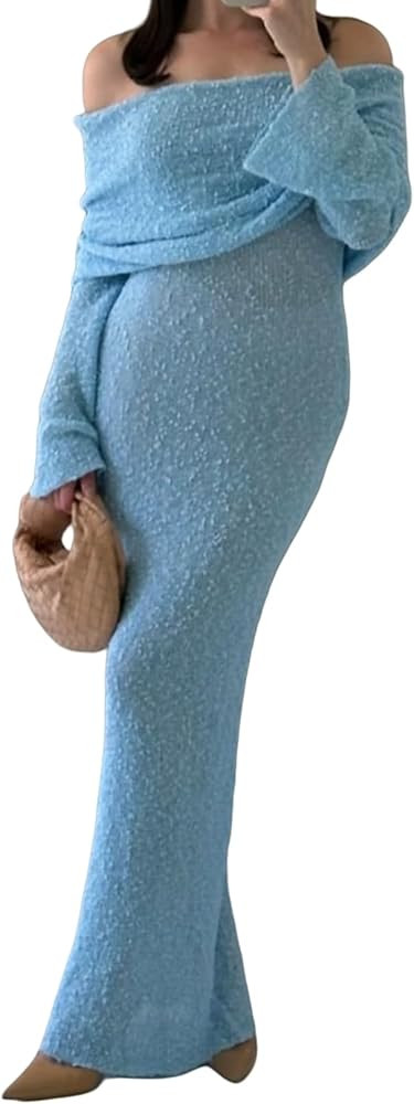 Unybwonn Sexy Off Shoulder Crochet Maxi Dress for Women Bodycon Stretchy Mesh Knit Dress Long Sle... | Amazon (US)