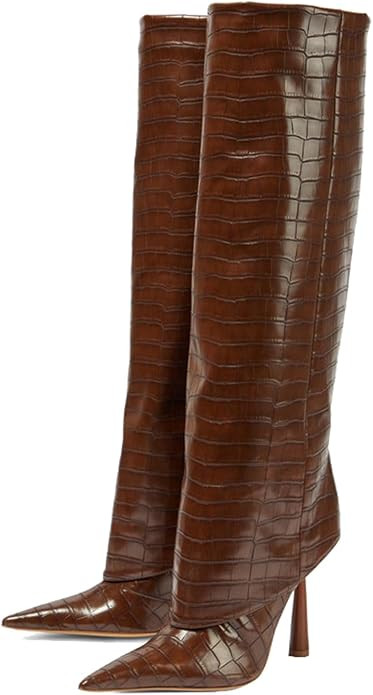 Goolita Fold Over Boots For Women, Pointed Toe Stiletto Heel Knee High Boots Fashion Comfortable ... | Amazon (US)