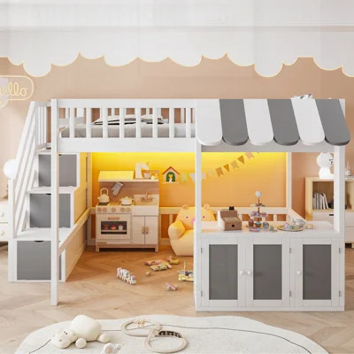 Loft Bed with Storage Steps, LED Light, Under Bed Cabinets, Playhouse Design for Kids' Bedrooms | Wayfair North America