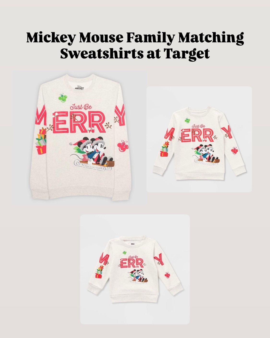 Mickey Mouse and Minnie Mouse holiday family matching sweatshirts from Target! They have them for adults, kids, and toddlers. 

#LTKKids #LTKootd #LTKHoliday