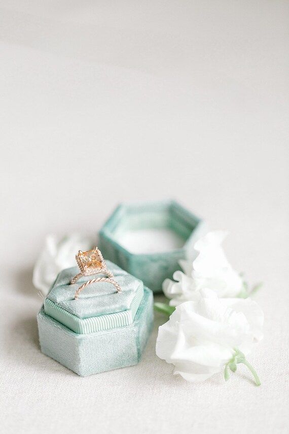 Sage Green Velvet  Ring Box, Monogram engagement ring box, custom ring box, personalized ring box... | Etsy (US)
