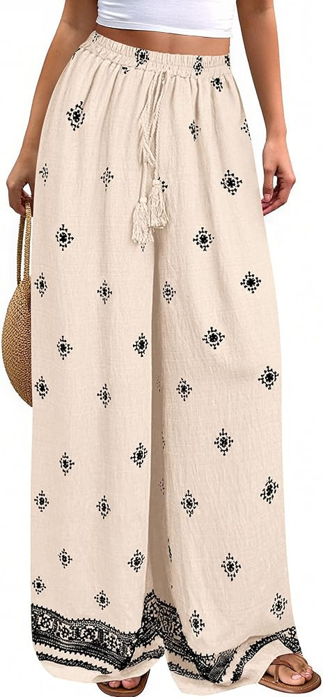 PRETTYGARDEN Women's Wide Leg Palazzo Pants 2026 Summer Boho Floral Trousers Spring Flowy Beach V... | Amazon (US)