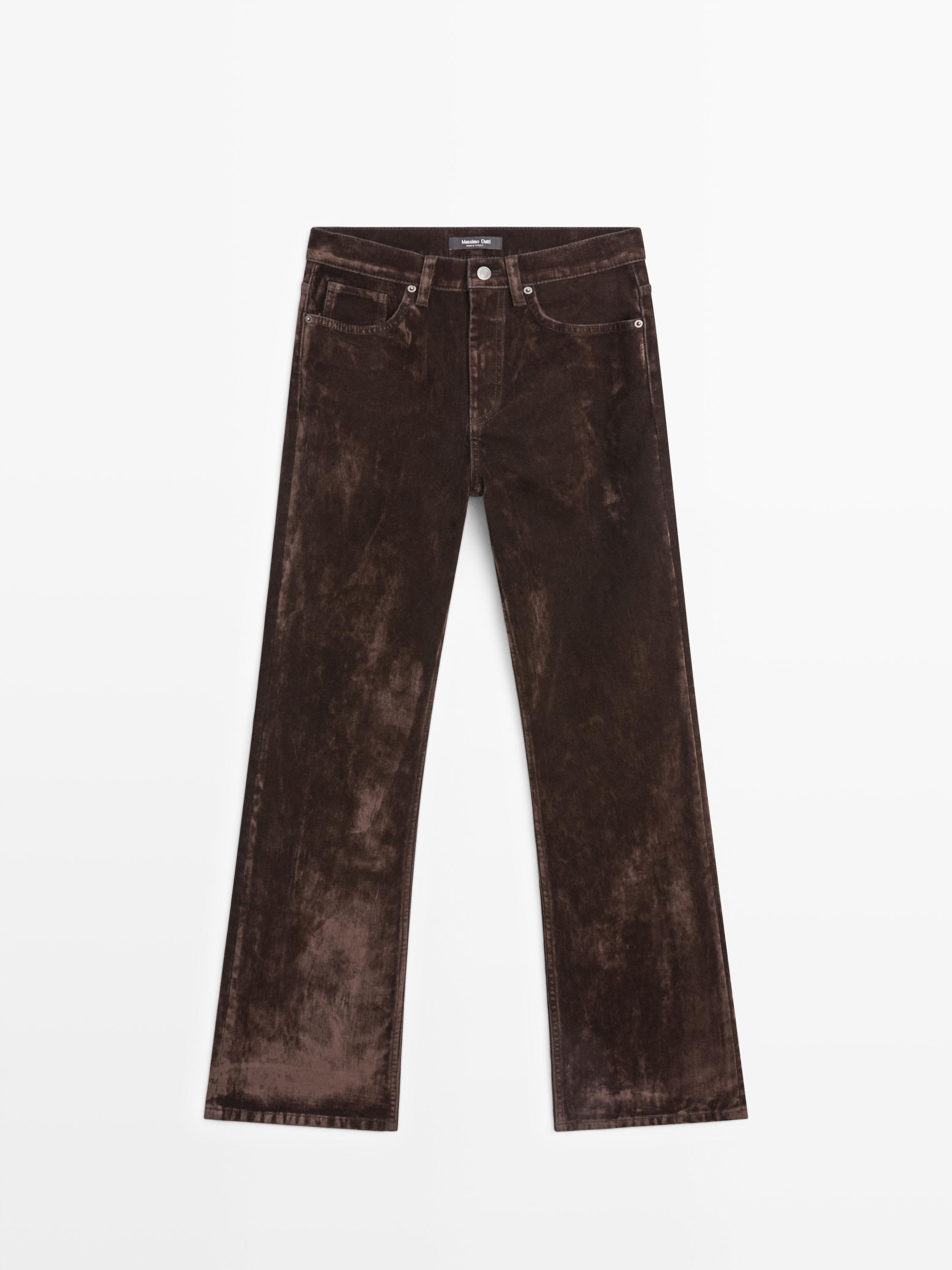 High-waisted bootcut jeans with flock finish | Massimo Dutti DE