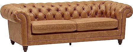 Amazon Brand – Stone & Beam Bradbury Chesterfield Tufted Leather Sofa Couch, 92.9"W, Cognac | Amazon (US)