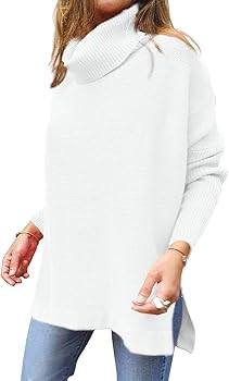 LILLUSORY Women's Turtleneck Oversized Sweaters 2022 Fall Long Batwing Sleeve Spilt Hem Tunic Pul... | Amazon (US)