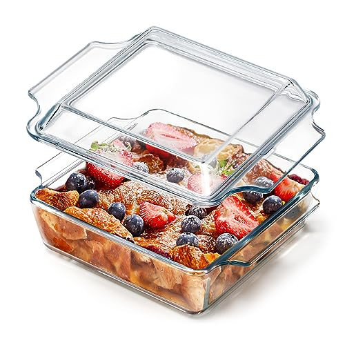 NUTRIUPS 8x8 Square Baking Dish with Glass Cover and Lid | Amazon (US)